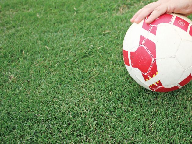 Soccer Ball On Top of Stadium Couch Grass