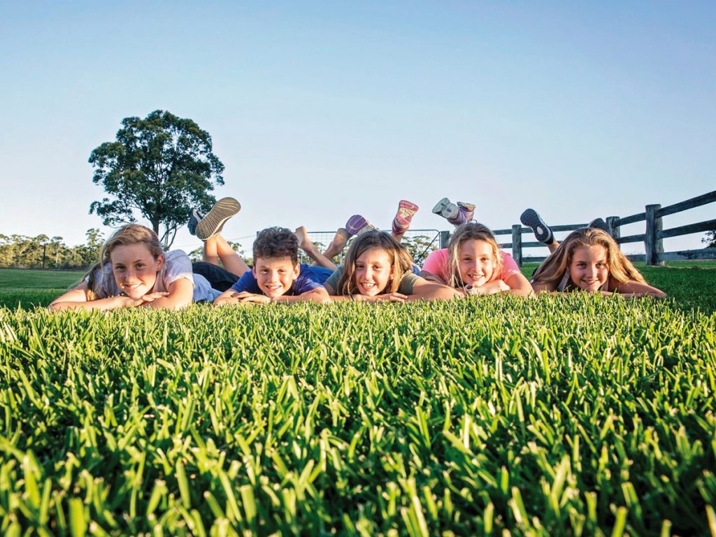 Children Laying on Buffalo Turf