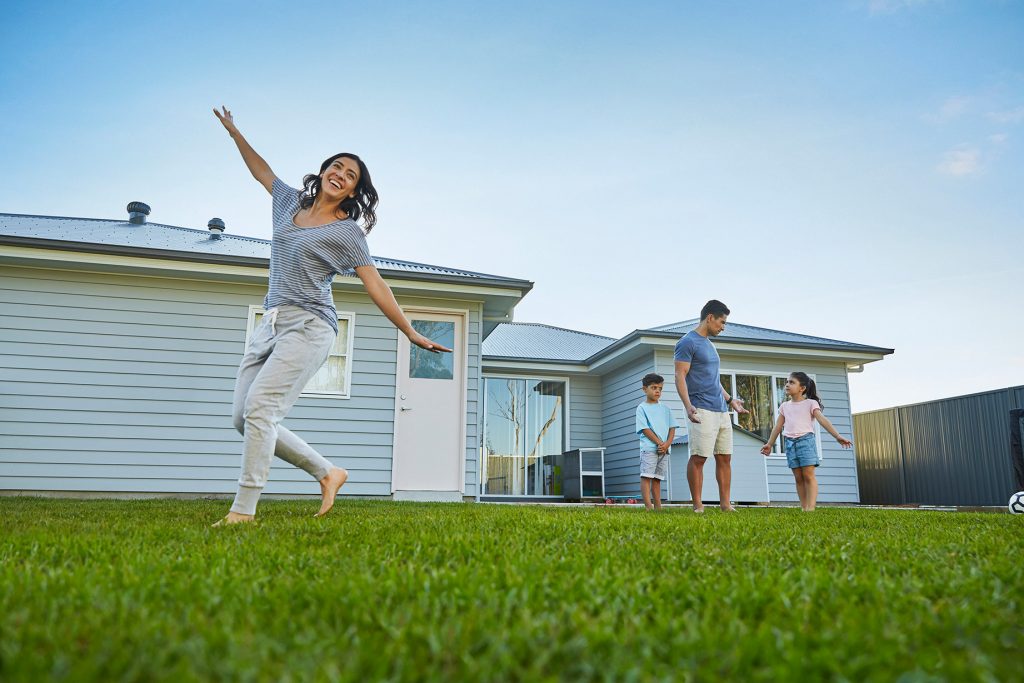 Family Playing on Soft Sapphire Buffalo Lawn